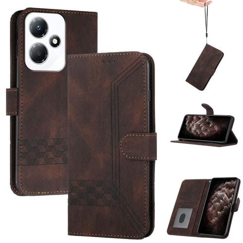 Funda de Cuero con Tapa Cúbica y Tacto de Piel para Infinix Hot 30 Play / Hot 30 Play Nfc (Marrón)