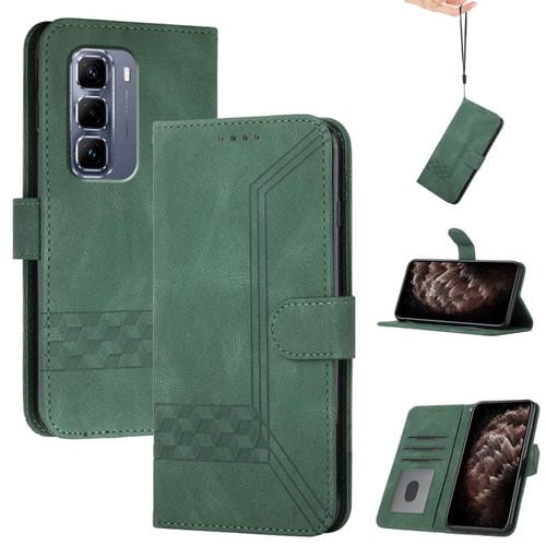 Funda de Cuero con Tapa y Tacto de Piel Cúbica para Infinix Hot 50 Pro 4G (Verde)