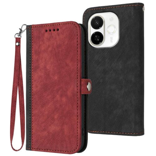 Funda de Cuero para Tecno Spark 30C 5G y Pop 9 5G con Correa de Mano y Hebilla Lateral Doble (Rojo)