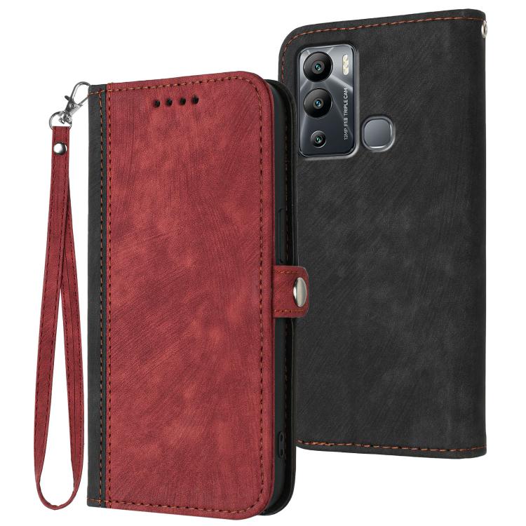 Funda de Cuero para Infinix Hot 12I con Correa de Mano y Hebilla Lateral Doble Plegable (Rojo)