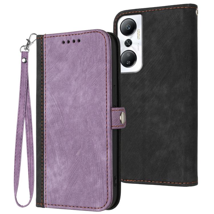 Funda de Cuero para Infinix Hot 20 4G con Correa de Mano y Hebilla Lateral Doble Plegable (Morado)