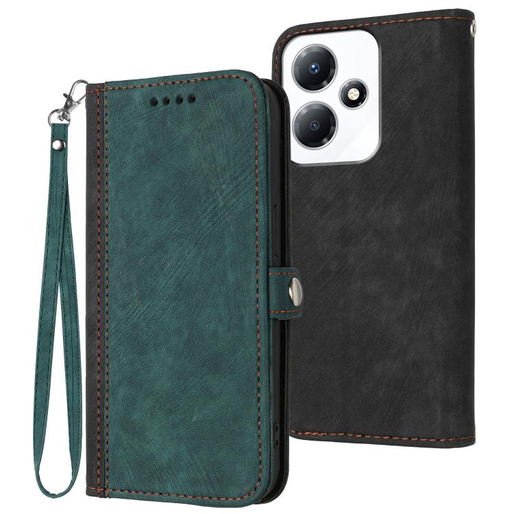 Funda de Cuero para Teléfono Infinix Hot 30 Play con Correa Plegable y Hebilla NFC (Verde Oscuro)