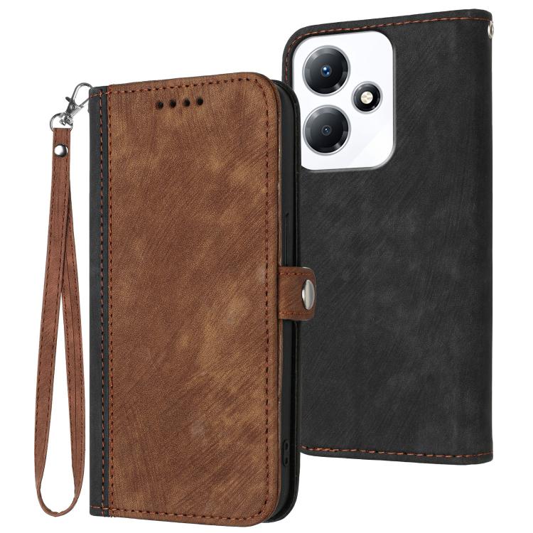 Funda de Cuero con Correa Plegable y Hebilla para Infinix Hot 30 Play / Hot 30 Play Nfc (Marrón)