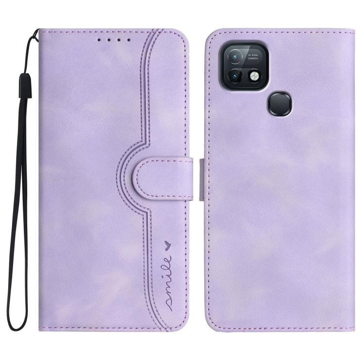 Funda de Cuero para Infinix Hot 10I con Diseño de Corazón (Morado)