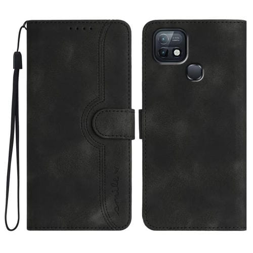 Funda de Cuero para Infinix Hot 10I con Diseño de Corazón (Negro)