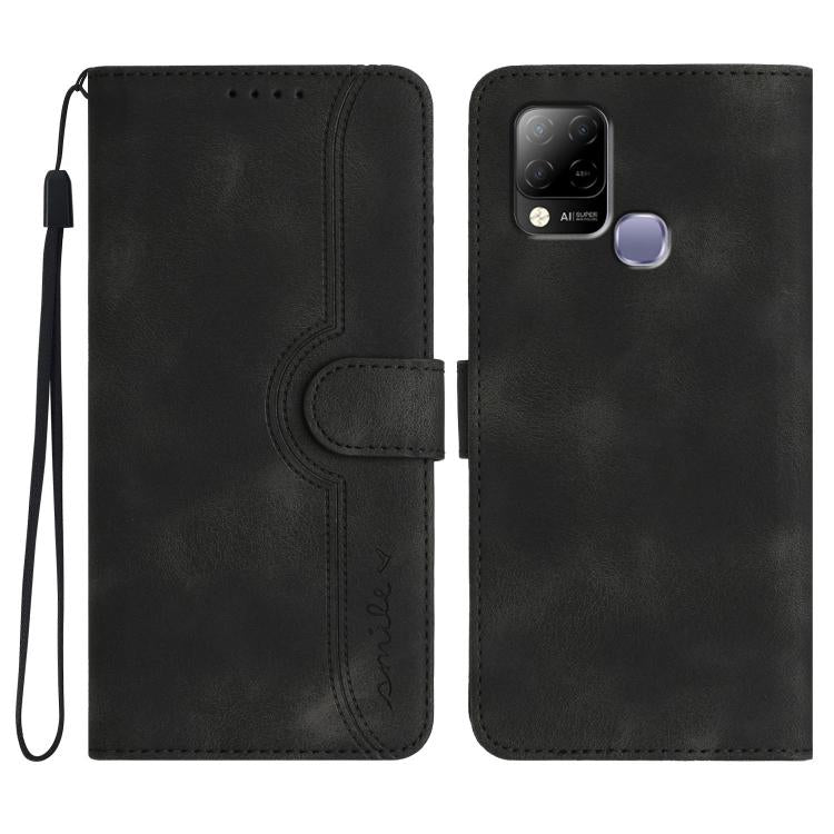 Funda de Cuero con Diseño de Corazón para Infinix Hot 10T y Hot 10S (Negra)