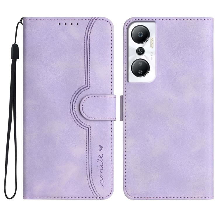 Funda de Cuero para Infinix Hot 20 4G con Diseño de Corazón (Morado)