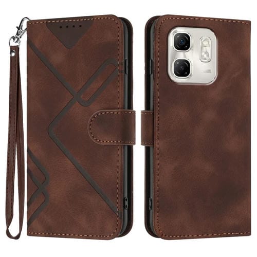 Funda de Cuero para Infinix Hot 50I y Smart 9 con Diseño de Líneas y Tacto Suave (Café)