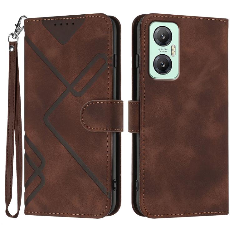 Funda de Cuero para Teléfono Infinix Hot 20 5G con Diseño de Líneas y Tacto Suave (Café)