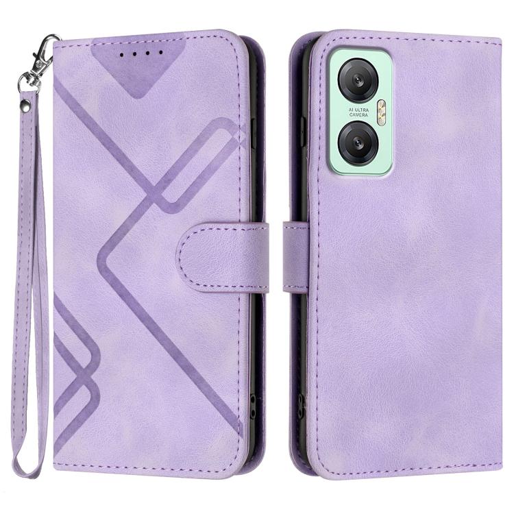 Funda de Cuero para Infinix Hot 20 5G con Diseño de Líneas y Tacto Suave (Morado Claro)