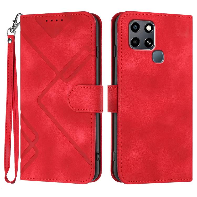 Funda de Cuero para Infinix Smart 6 y Smart 6 HD con Diseño de Líneas y Tacto Suave (Rojo)