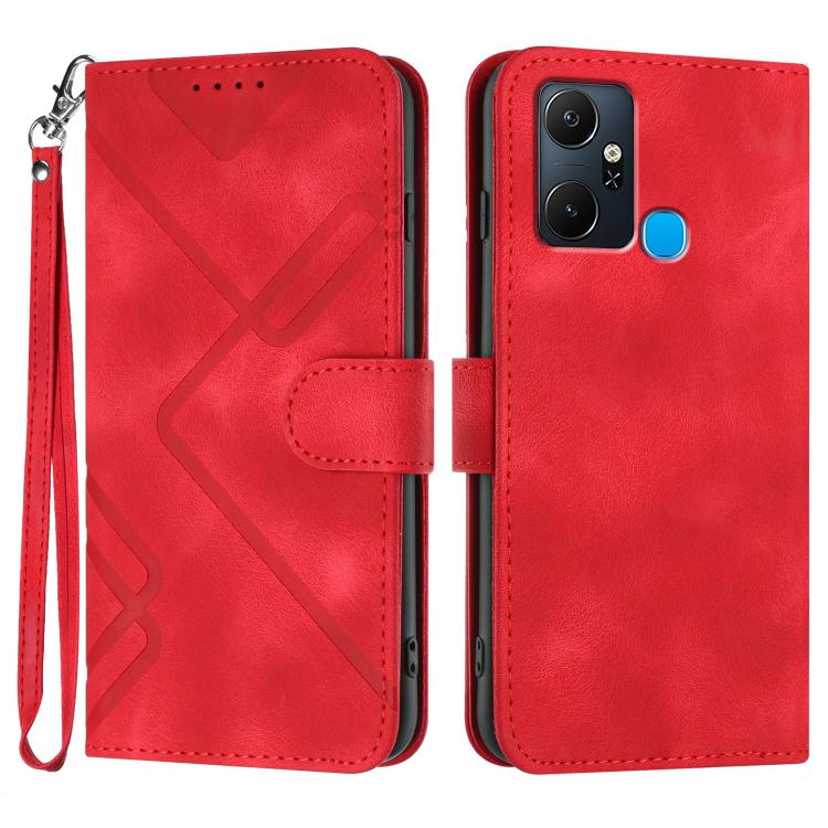 Funda de Cuero para Teléfono Infinix Smart 6 Plus con Diseño de Líneas Indias (Rojo)