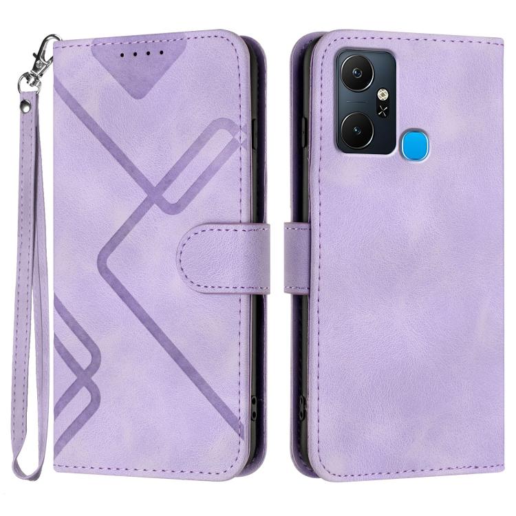 Funda de Cuero con Diseño de Líneas Indias para Infinix Smart 6 Plus (Morado Claro)
