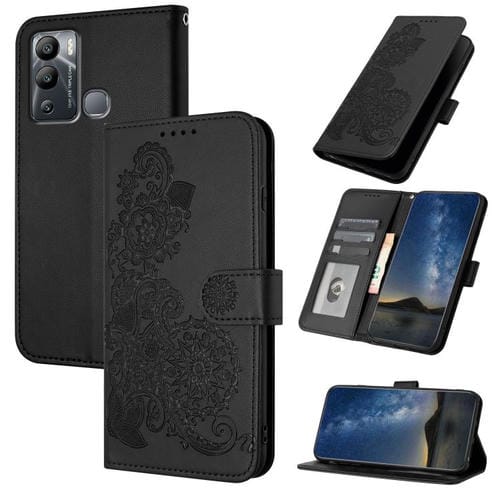 Funda de Cuero con Tapa y Diseño Flor de Datura En Relieve para Infinix Hot 12I (Negra)