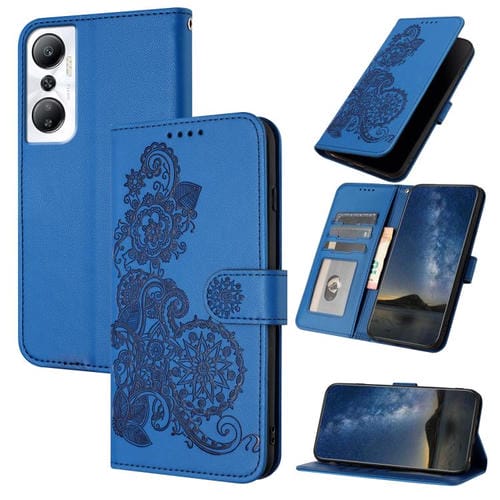 Funda de Cuero con Tapa para Teléfono Infinix Hot 20 4G con Relieve Flor de Datura (Azul)