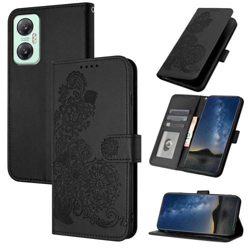Funda de Cuero con Tapa para Teléfono Infinix Hot 20 5G con Relieve Flor de Datura (Negro)