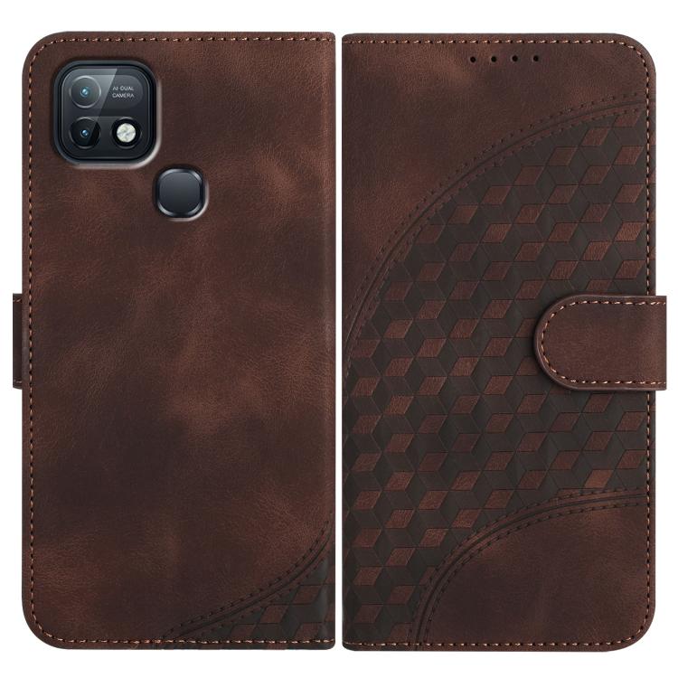 Funda de Cuero con Relieve de Cabeza de Elefante para Infinix Hot 10I con Cordón (Café)
