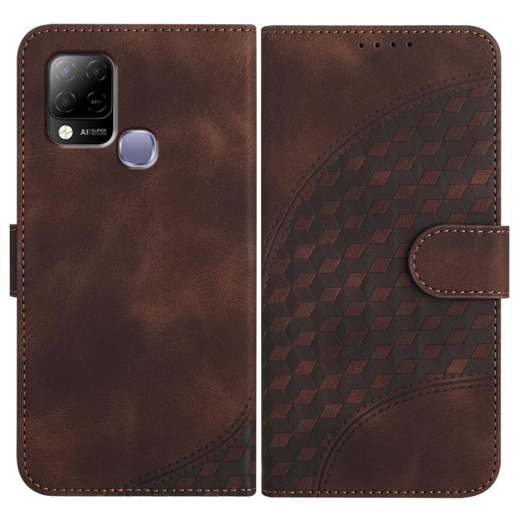 Funda de Cuero con Relieve Elefante para Infinix Hot 10T y Hot 10S con Cordón (Café)