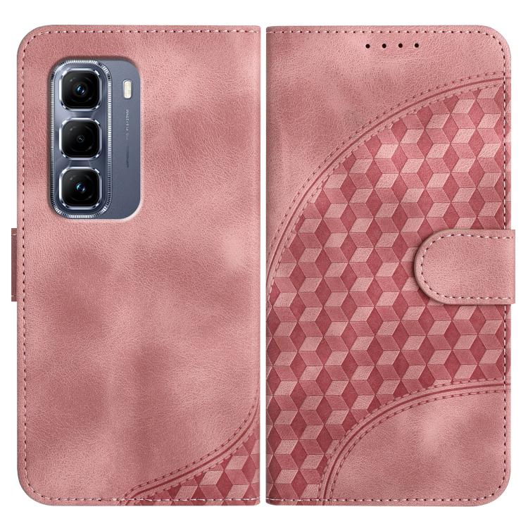 Funda de Cuero con Relieve Cabeza de Elefante para Infinix Hot 50 Pro 4G con Cordón (Rosa)