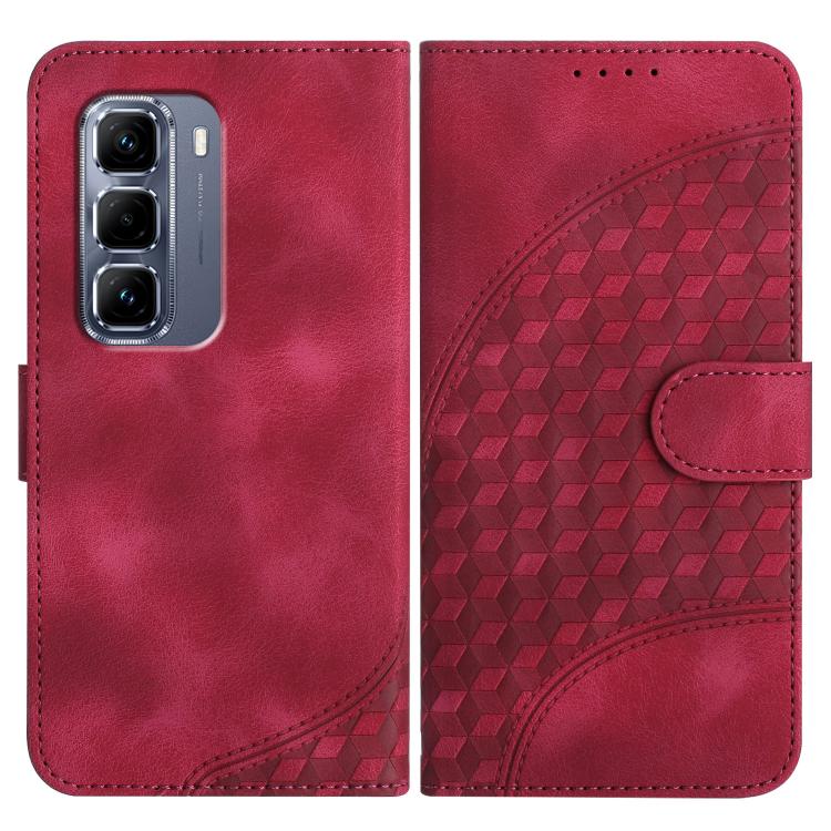 Funda de Cuero con Relieve Cabeza de Elefante para Infinix Hot 50 Pro 4G con Cordón (Rosa Rojo)