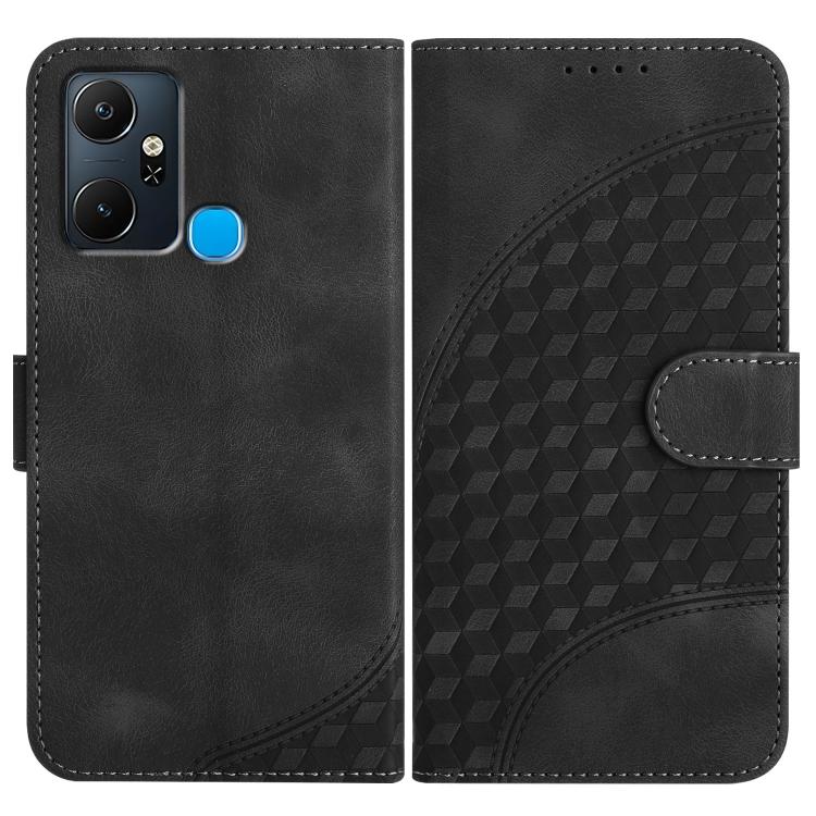 Funda de Cuero con Relieve Cabeza de Elefante para Infinix Smart 6 Plus con Cordón (Negro)