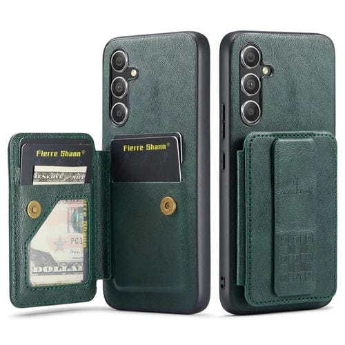 Funda para Teléfono Samsung Galaxy A34 5G Fierre Shann Oil Wax con Tarjetero de Cuero de Vaca (Verde)