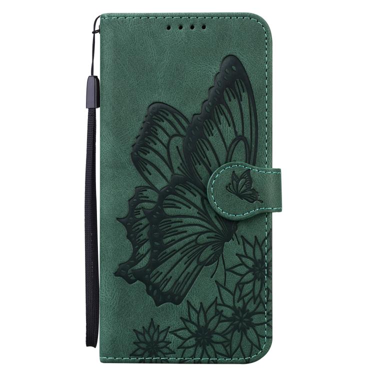 Funda de cuero con tapa horizontal y diseño retro de mariposas en relieve para Samsung Galaxy A07 4G/A06 4G (verde)