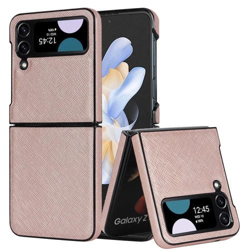 Estuche para Teléfono Samsung Galaxy Z Flip4 5G Plegable con Patrón Cruzado (Oro Rosa)
