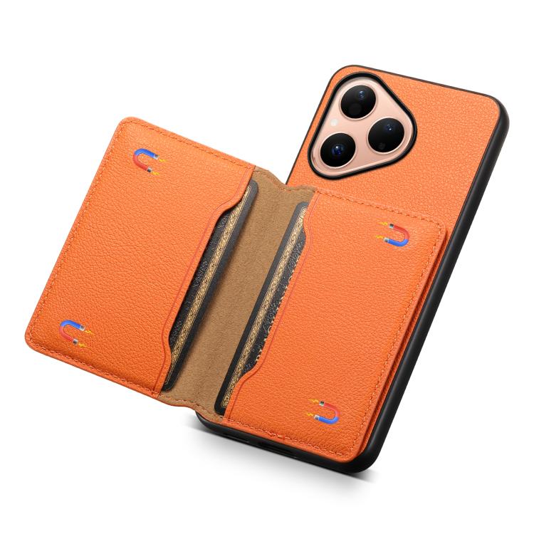 Funda para Huawei Pura 80 5G con textura de becerro y diseño de cartera con cobertura total (naranja)