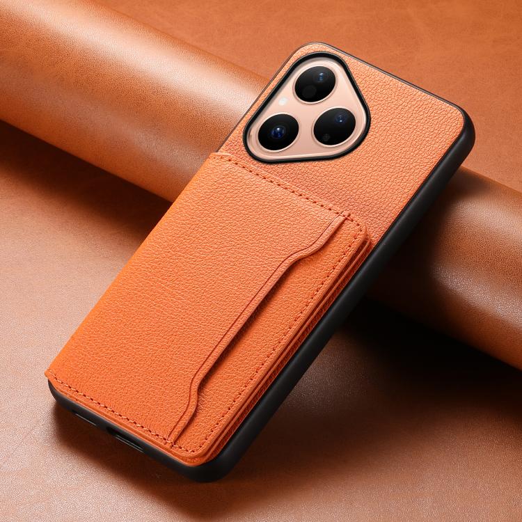 Funda para Huawei Pura 80 5G con textura de becerro y diseño de cartera con cobertura total (naranja)