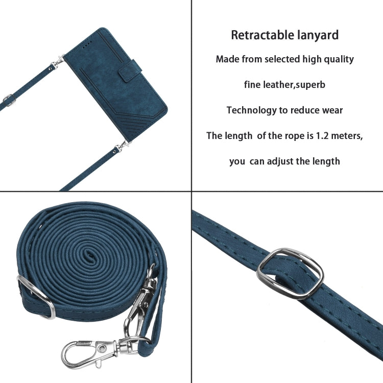 Funda de Cuero para OnePlus 13 con Patrón de Rayas y Cordón (Azul)