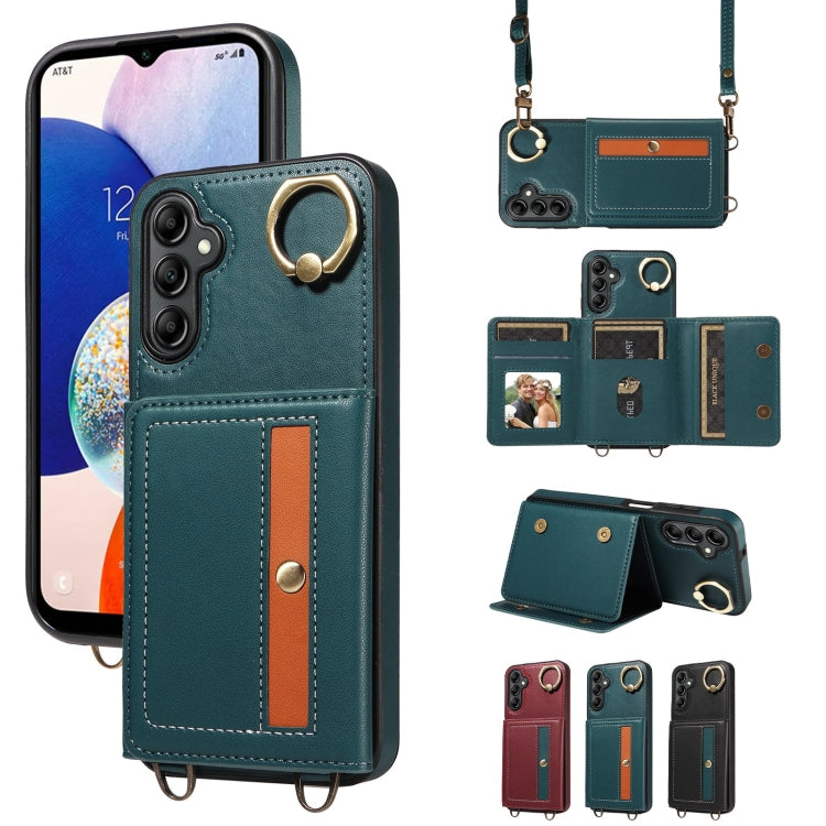 Funda para Teléfono Samsung Galaxy A15 Crossbody Wallet Bag Ring Holder de Cuero (Verde)