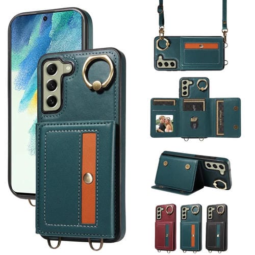 Funda Tipo Billetera Samsung Galaxy S21 FE 5G con Soporte para Anillo Funda de Cuero (Verde)