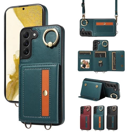 Funda para teléfono Samsung Galaxy S22 + 5G Crossbody Wallet Bag Ring Holder Cuero (Verde)