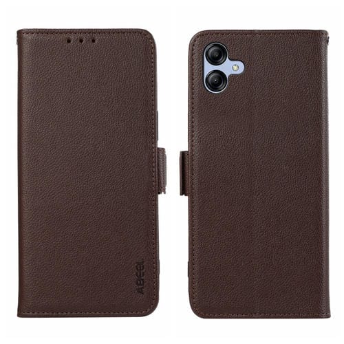 Funda para Teléfono Samsung Galaxy A04 Abeel Cuero Patrón Litchi Rfid Magnético Lateral (Marrón)
