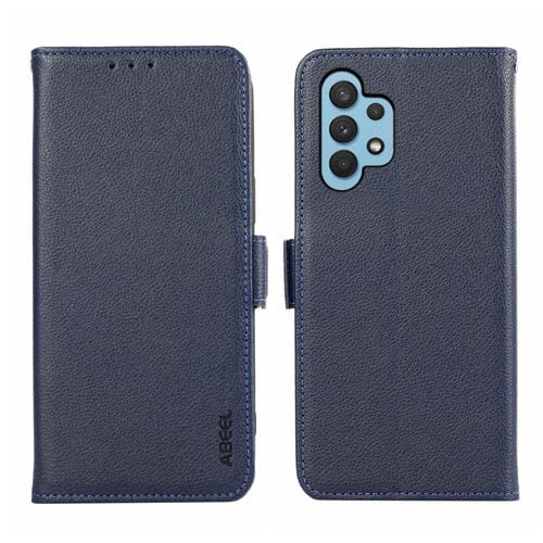 Funda para Teléfono Samsung Galaxy A32 4G Abeel Cuero Patrón Litchi RFID Magnético Lateral (Azul)