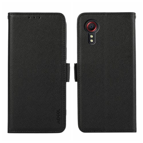 Funda para Teléfono Samsung Galaxy Xcover 5 Abeel Cuero Patrón Litchi Magnético Lateral (Negro)
