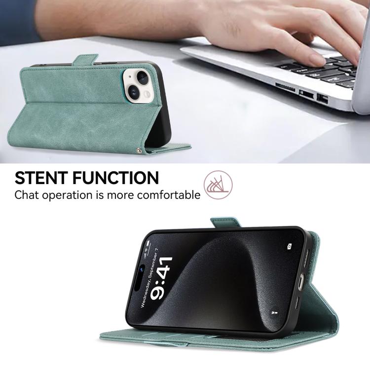 Funda de Cuero Abeel Rfid Magnética Esmerilada para iPhone 16E (Cian)