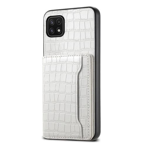 Estuche para Teléfono Samsung Galaxy A22 5G Diseño Bolsa para Tarjetas Textura Cocodrilo (Blanco)