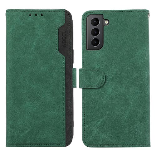 Funda de Cuero Abeel para Samsung Galaxy S21 5G Color Block Magnética RFID (Verde-Negro)