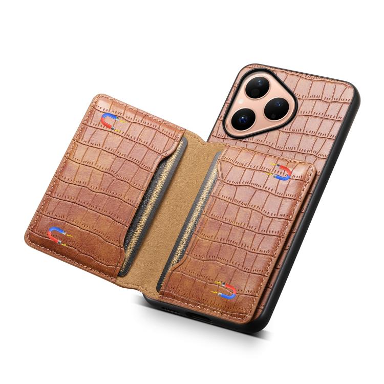 Funda para Huawei Pura 80 5G con textura de cocodrilo y diseño de cartera, cobertura total (marrón)