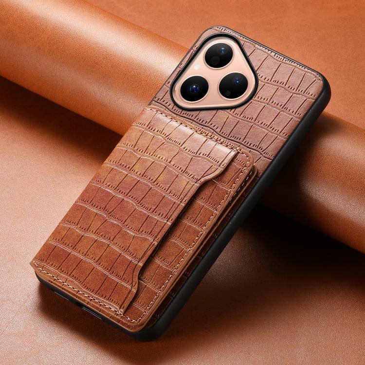 Funda para Huawei Pura 80 5G con textura de cocodrilo y diseño de cartera, cobertura total (marrón)