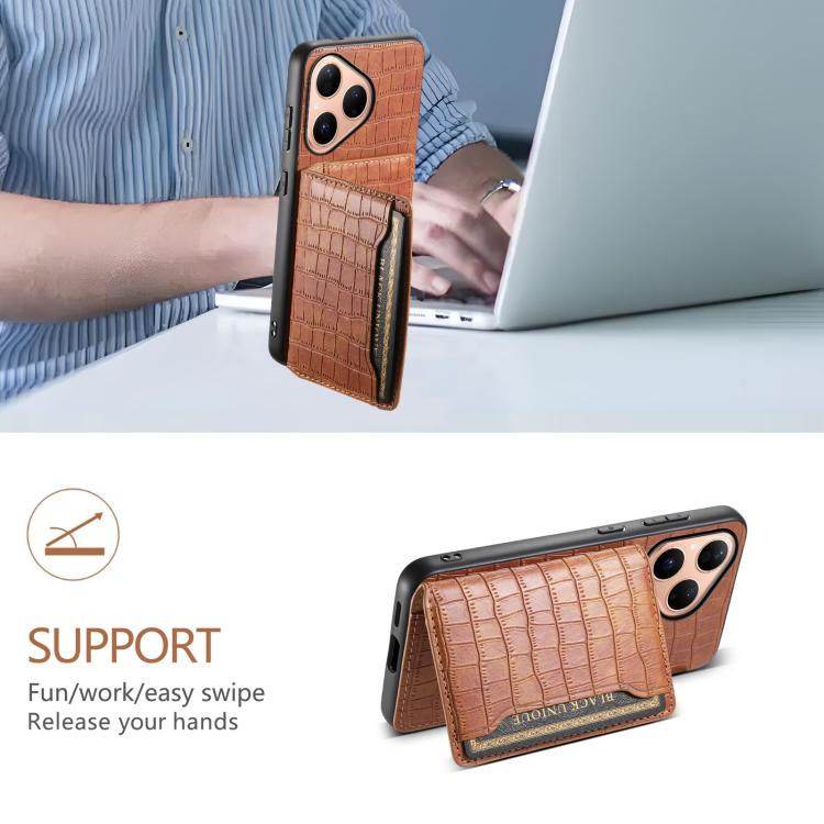 Funda para Huawei Pura 80 5G con textura de cocodrilo y diseño de cartera, cobertura total (marrón)