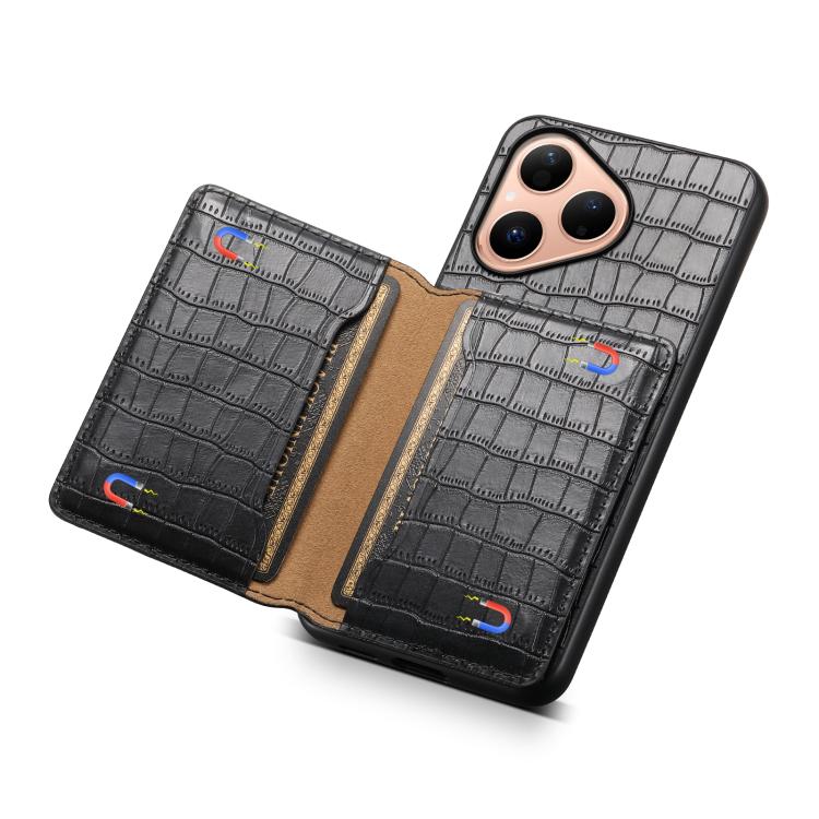 Funda para Huawei Pura 80 5G con textura de cocodrilo y diseño de cartera, cobertura total (negra)