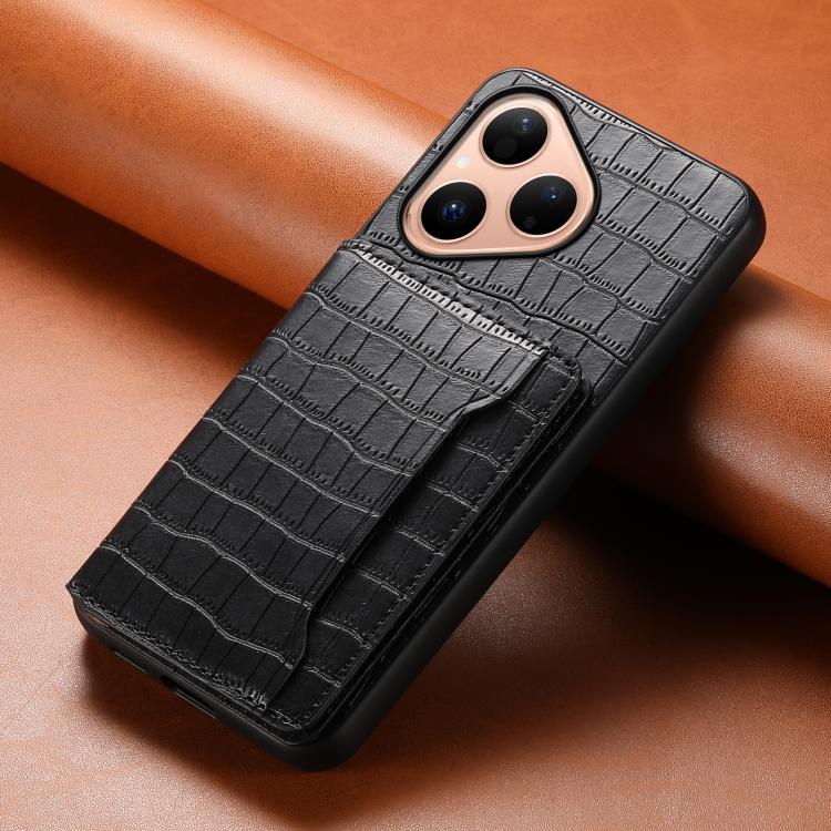 Funda para Huawei Pura 80 5G con textura de cocodrilo y diseño de cartera, cobertura total (negra)
