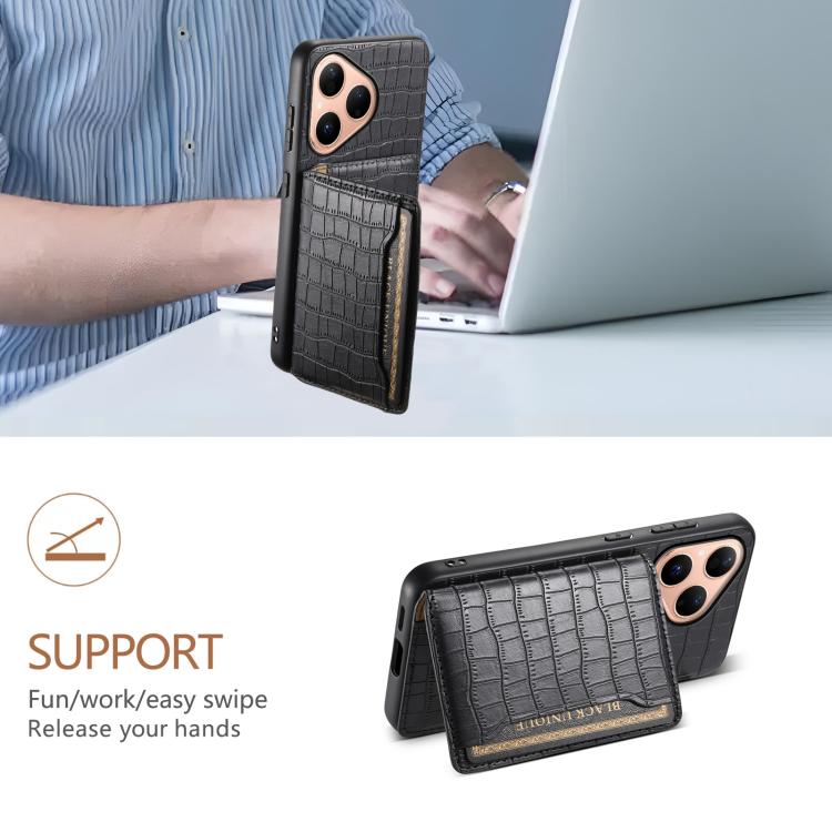 Funda para Huawei Pura 80 5G con textura de cocodrilo y diseño de cartera, cobertura total (negra)
