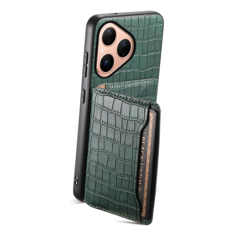 Funda para Huawei Pura 80 5G con textura de cocodrilo y diseño de cartera, cobertura total (verde)