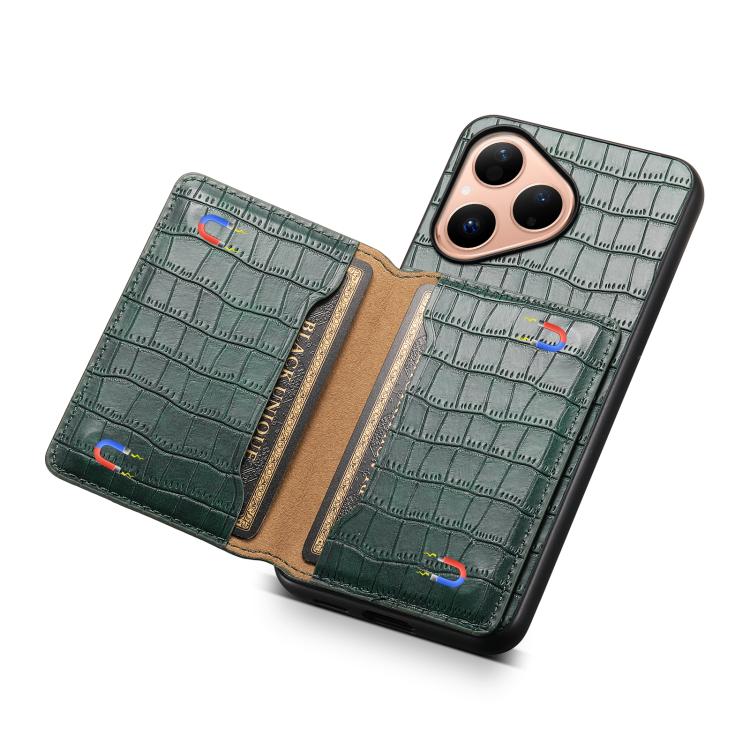 Funda para Huawei Pura 80 5G con textura de cocodrilo y diseño de cartera, cobertura total (verde)