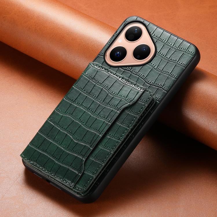 Funda para Huawei Pura 80 5G con textura de cocodrilo y diseño de cartera, cobertura total (verde)
