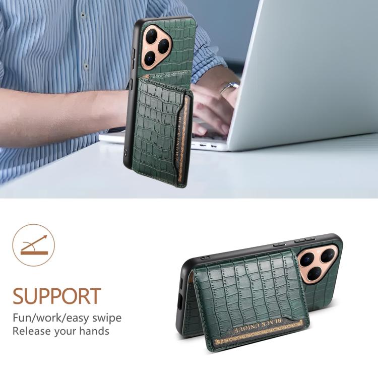 Funda para Huawei Pura 80 5G con textura de cocodrilo y diseño de cartera, cobertura total (verde)